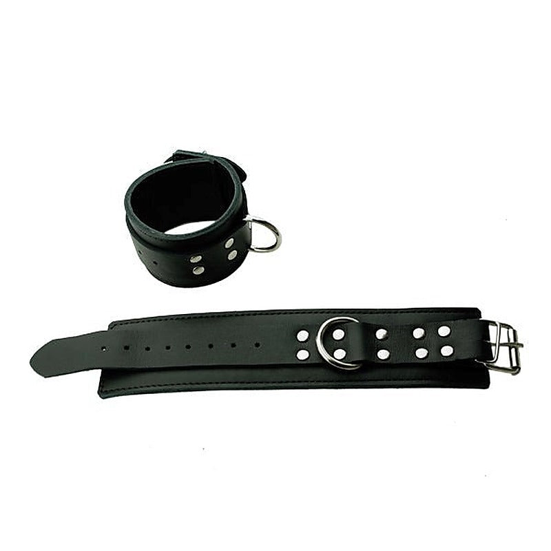 Black Leather Wrist Cuffs With Lining And D Ring - Cuffs and Restraints