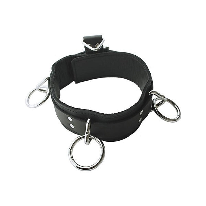 Premium Adjustable Leather Collar with Triple O-Rings - Collars and Leads