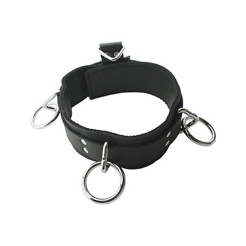 Premium Adjustable Leather Collar with Triple O-Rings - Collars and Leads