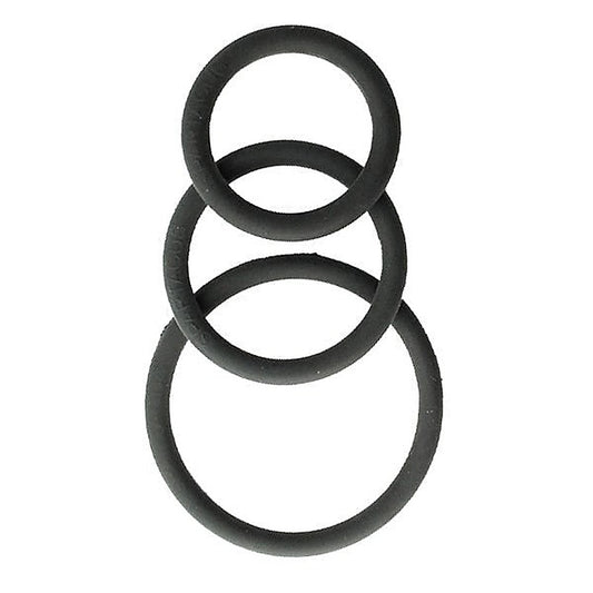 Rubber 3 Piece Cock Ring Set Black by Spartacus Enterprises - Stretchy Cock Rings