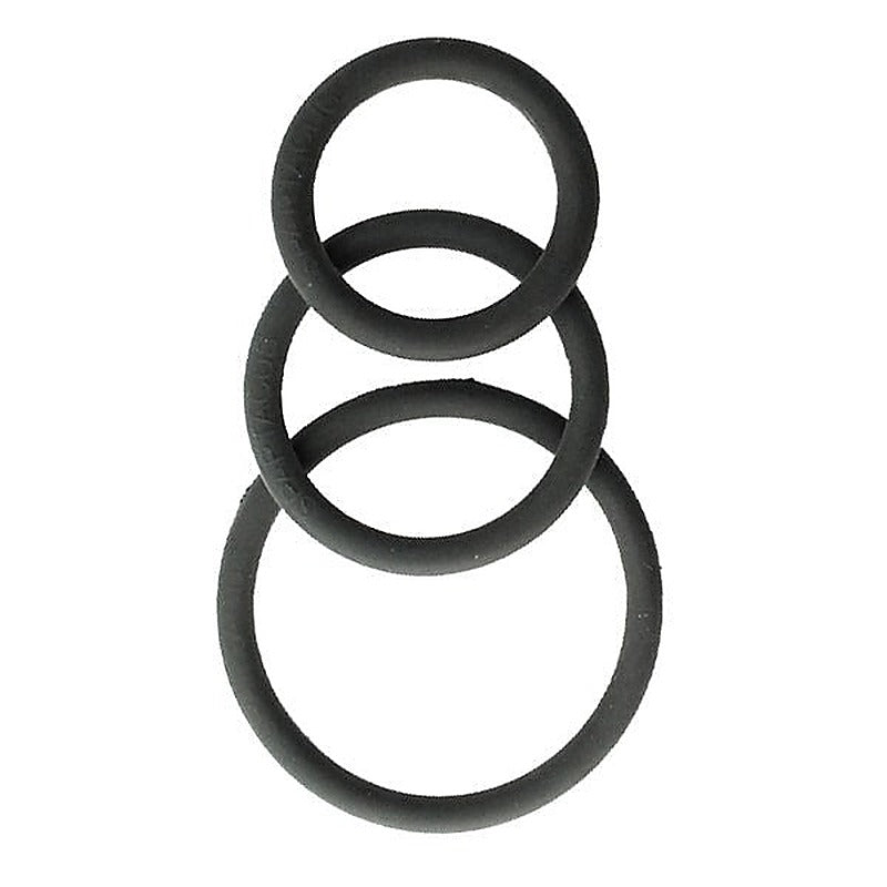 Rubber 3 Piece Cock Ring Set Black by Spartacus Enterprises - Stretchy Cock Rings