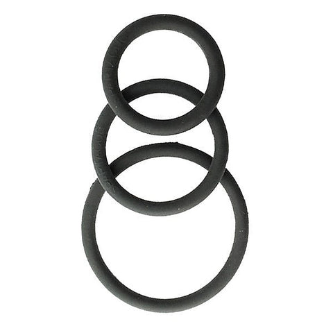 Rubber 3 Piece Cock Ring Set Black by Spartacus Enterprises - Stretchy Cock Rings