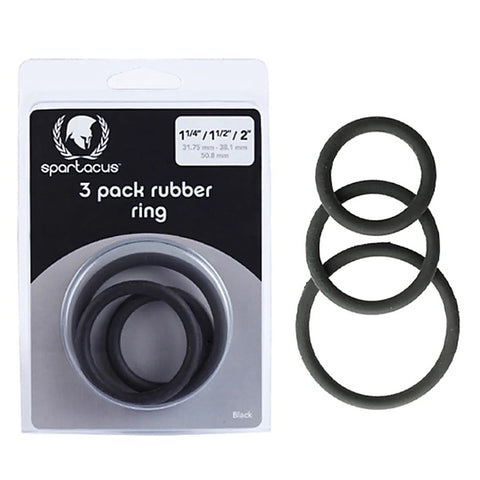 Rubber 3 Piece Cock Ring Set Black by Spartacus Enterprises - Stretchy Cock Rings