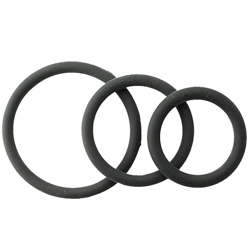 Rubber 3 Piece Cock Ring Set Black by Spartacus Enterprises - Stretchy Cock Rings