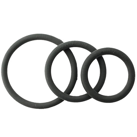 Rubber 3 Piece Cock Ring Set Black by Spartacus Enterprises - Stretchy Cock Rings