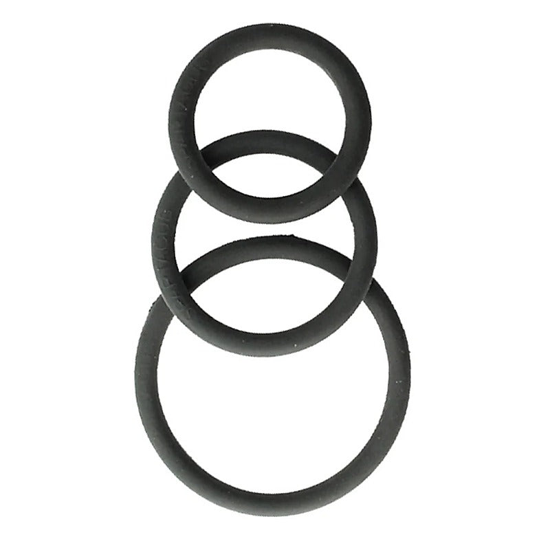 Rubber 3 Piece Cock Ring Set Black by Spartacus Enterprises - Stretchy Cock Rings