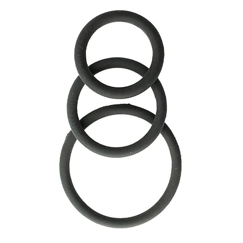 Rubber 3 Piece Cock Ring Set Black by Spartacus Enterprises - Stretchy Cock Rings