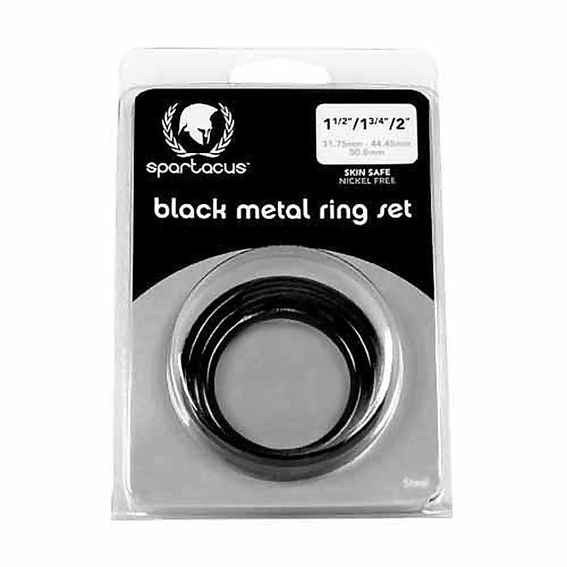 Steel 3 Piece Cock Ring Set Black by Spartacus Enterprises - Steel Cock Rings