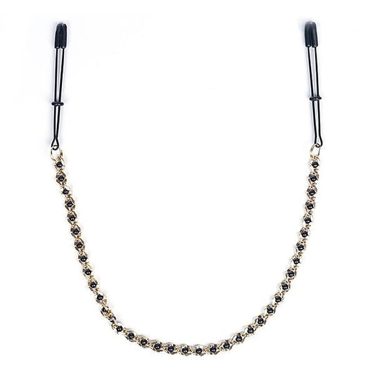 Spartacus Sensory Play Tweezer Nipple Clamps - Black Beads & Golden Chain