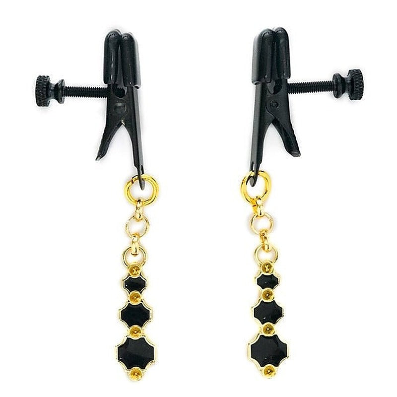 Spartacus Enterprises - Sophisticated Black Gem Nipple Clamps - Nipple and Clit Clamps