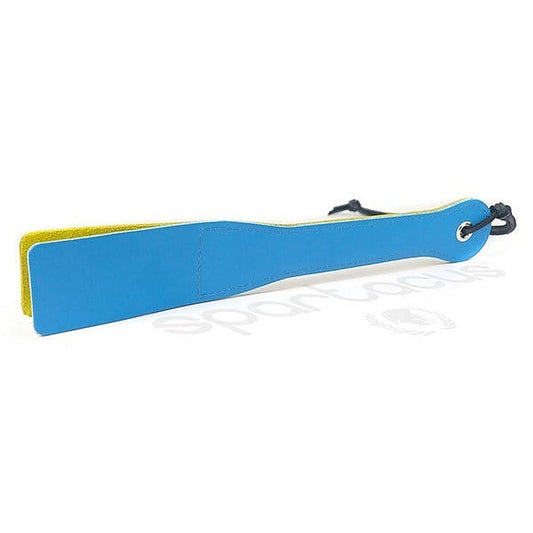 Spartacus Latigo Leather Slapper - Vibrant Blue & Yellow Design