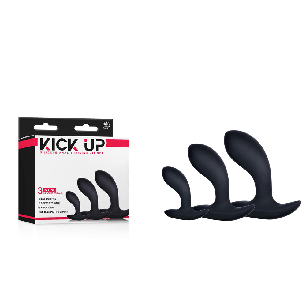 Excellent Power Kick Up Anal Trainer Butt Plugs 3 Sizes Set Black Butt Plugs