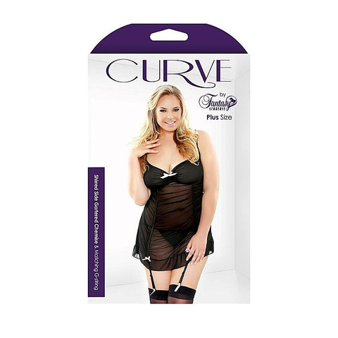 Curve Shirred Gartered Chemise & G-String - Babydolls and Chemises
