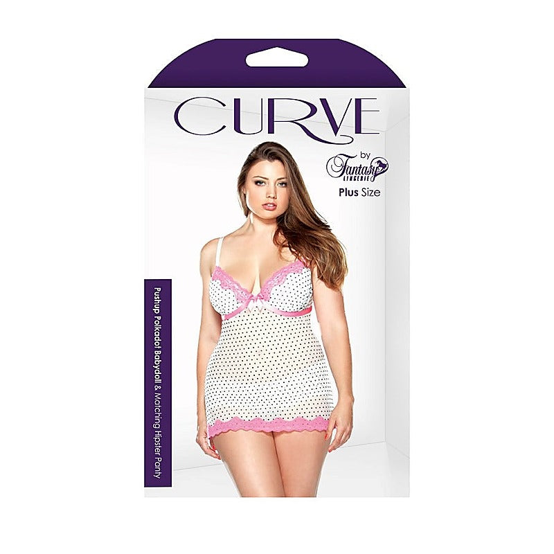 Curve Pushup Polkadot Babydoll & Panty by Fantasy Lingerie - Babydolls and Chemises