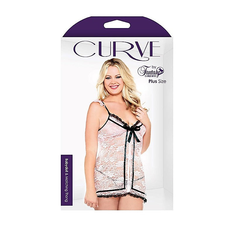 Curve Ribbon Front Babydoll & G-string by Fantasy Lingerie - Babydolls and Chemises