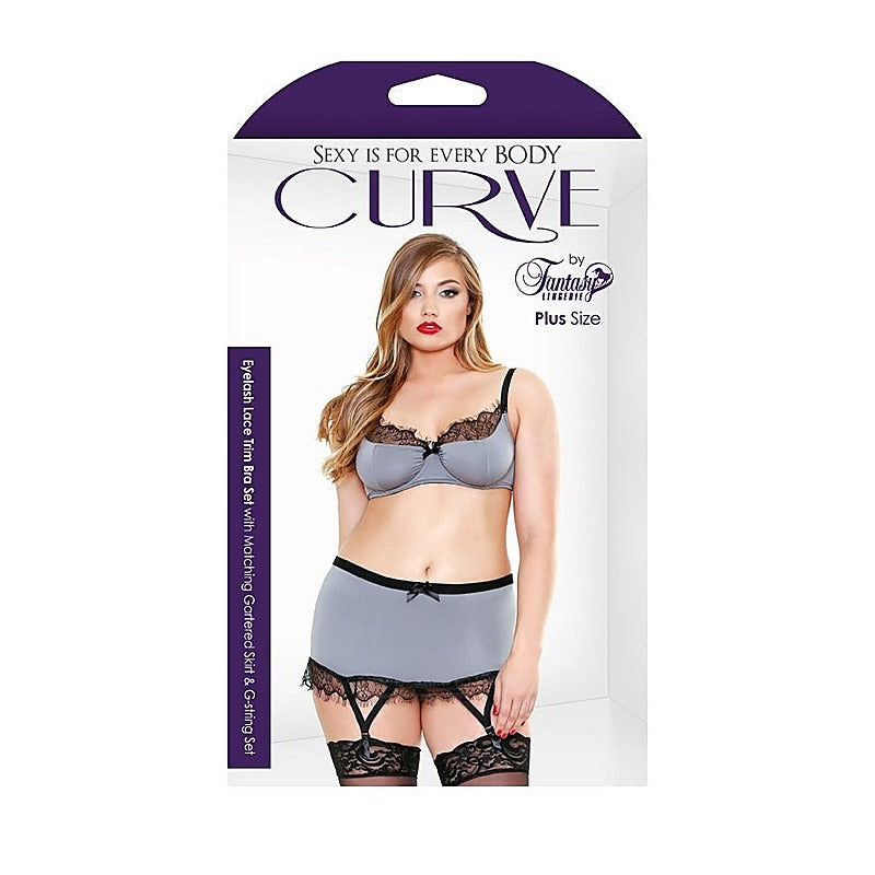 CURVE Lace Trim Bra, Skirt & G-String by Fantasy Lingerie - Plus Sized Lingerie