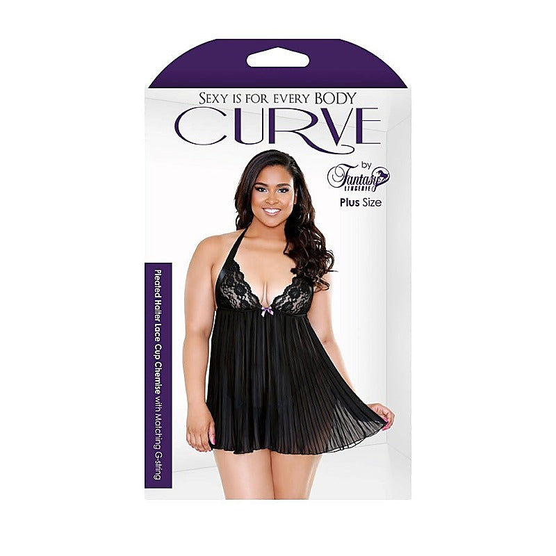 Curve Pleated Lace Cup Chemise with G-String - Bras and Bra Sets