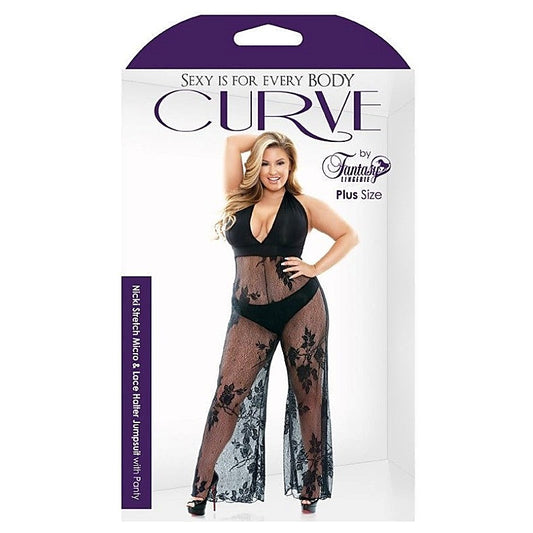 Curve Nicki Stretch Lace Halter Jumpsuit - Bras and Bra Sets