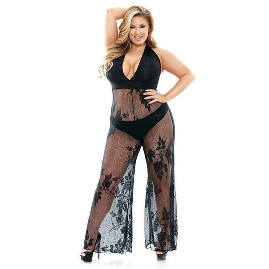 Curve Nicki Stretch Lace Halter Jumpsuit - Bras and Bra Sets