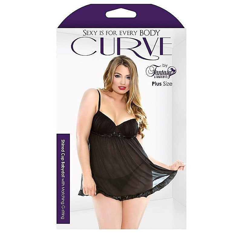Curve Shirred Cup Babydoll And G-String by Fantasy Lingerie - Babydolls and Chemises
