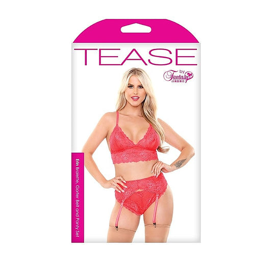 Tease Erin Floral Lace Bralette, Panty & Garter Set