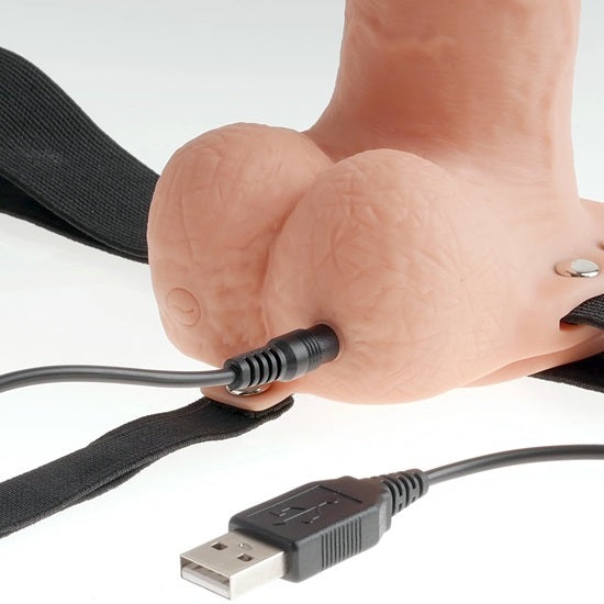 Fetish Fantasy 7 Inch Hollow Rechargeable Strap On with Remote Tan Strap On Sextoys