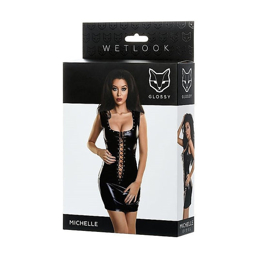 Glossy Wetlook Dress with Sparkling Studs - Michelle - Bras and Bra Sets