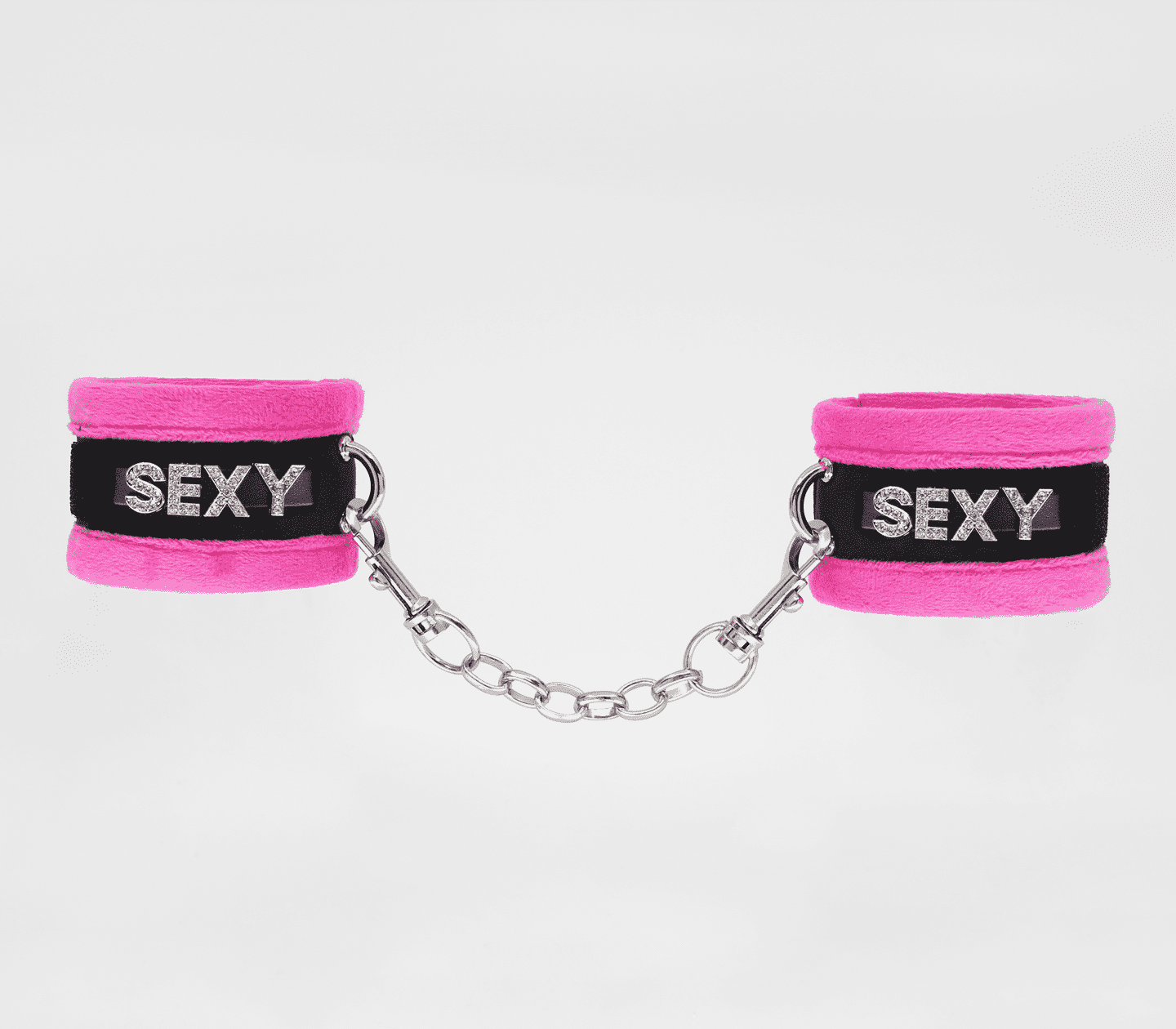 Love In Leather Fluffy Diamante SEXY Wrist Cuffs Pink Cuffs And Restraints