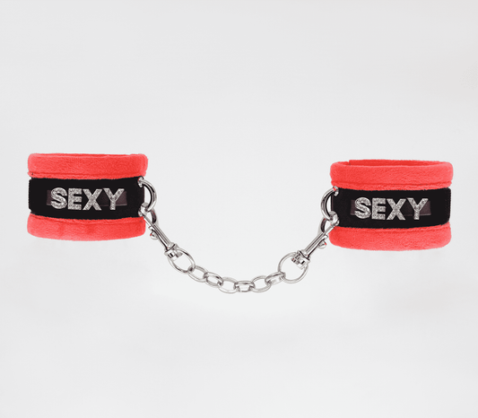 Love In Leather Fluffy Diamante SEXY Wrist Cuffs - Cuffs And Restraints