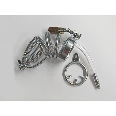 Chastity Device with Cock Ring and Catheter Tube by BDStyle - Male Chastity