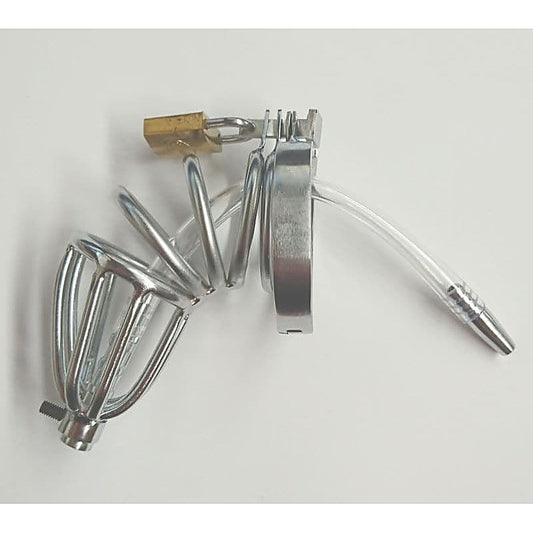 Chastity Device with Cock Ring and Catheter Tube - Male Chastity