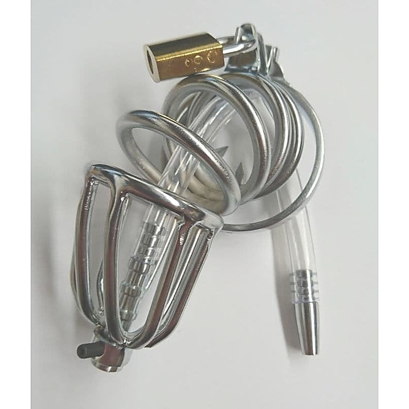 Chastity Device with Cock Ring and Catheter Tube by BDStyle - Male Chastity
