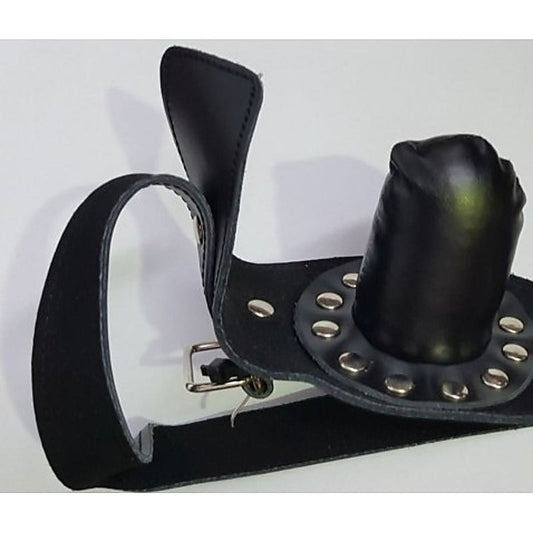 FetishFashion Leather Studded Insertable Gag Black - Bondage Gags and Bits
