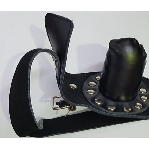 FetishFashion Leather Studded Insertable Gag Black - Bondage Gags and Bits