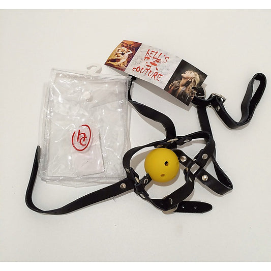 Dungeonnet Bondage Gag With Yellow Ball - Bondage Gags and Bits