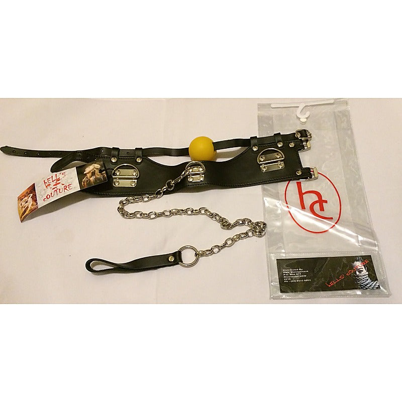KinkSociety Ball Gag & Leather Lead - Bondage Gags and Bits