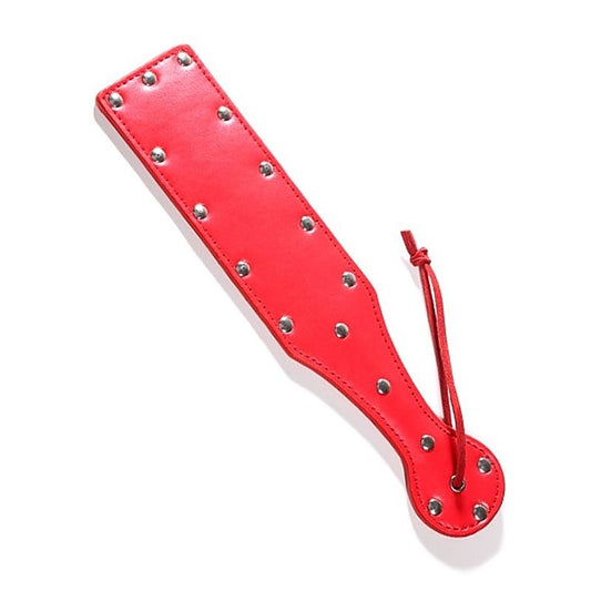 FetishFoundry Bondage Paddle Red Leather with Studs - Paddles And Slappers