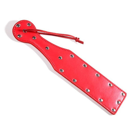 FetishFoundry Bondage Paddle Red Leather with Studs - Paddles And Slappers