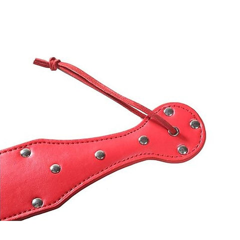 FetishFoundry Bondage Paddle Red Leather with Studs - Paddles And Slappers