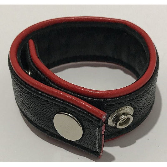 Classic 4-Speed Black & Red Leather Cock Ring - Ball and Cock Toys