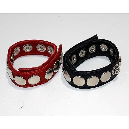 8 Speed Red Leather Cock Ring - Ball and Cock Toys