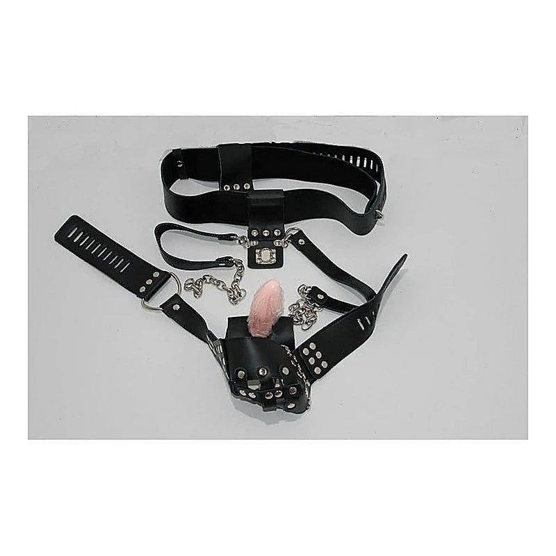 Dungeon Ware Leather Chastity Harness With Anal Plug - Male Chastity