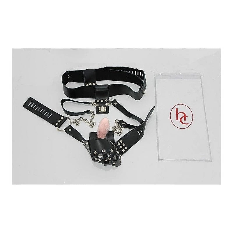 Dungeon Ware Leather Chastity Harness With Anal Plug - Male Chastity