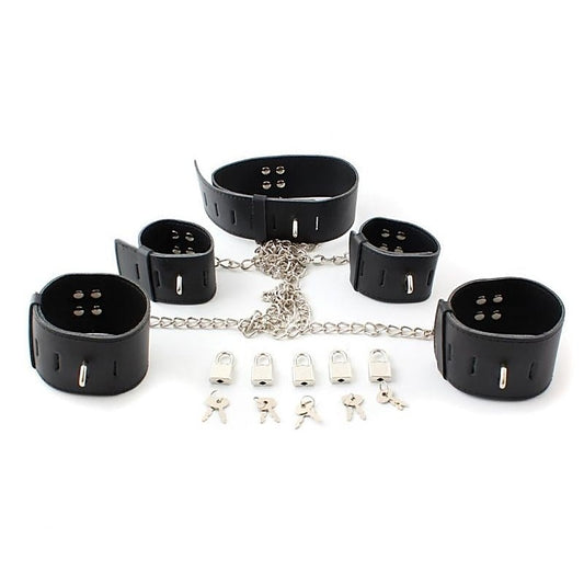 Licks & Lashes Leather Wrist, Ankle and Choker Restraint Set
