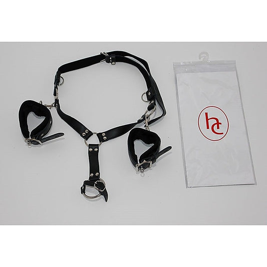 Self Bondage Lower Body Harness with Cock Ring and Wrist Cuffs