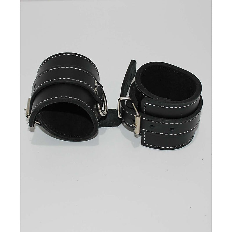 Abbey Leather Buckle Black Wrist Restraints - Cuffs and Restraints