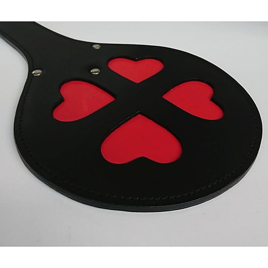Leather Spanking Paddle with Red Hearts - Paddles And Slappers