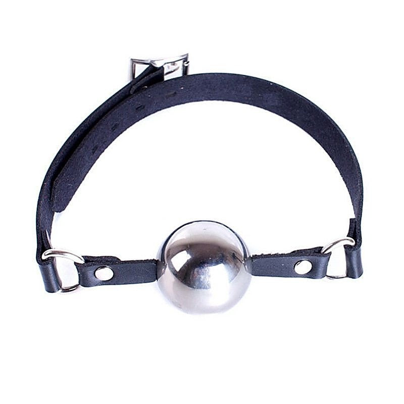 Popper Metal Ball Gag with Leather Straps by Hell's Couture - Bondage Gags and Bits
