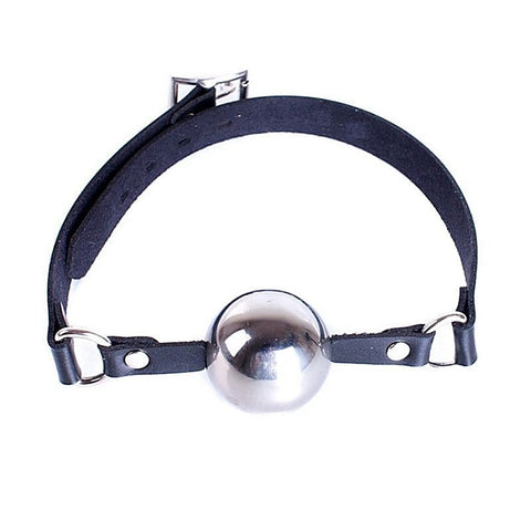 Popper Metal Ball Gag with Leather Straps by Hell's Couture - Bondage Gags and Bits