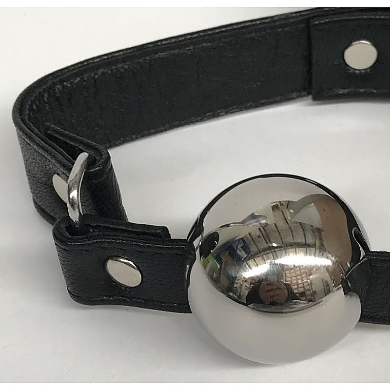 Popper Metal Ball Gag with Leather Straps by Hell's Couture - Bondage Gags and Bits